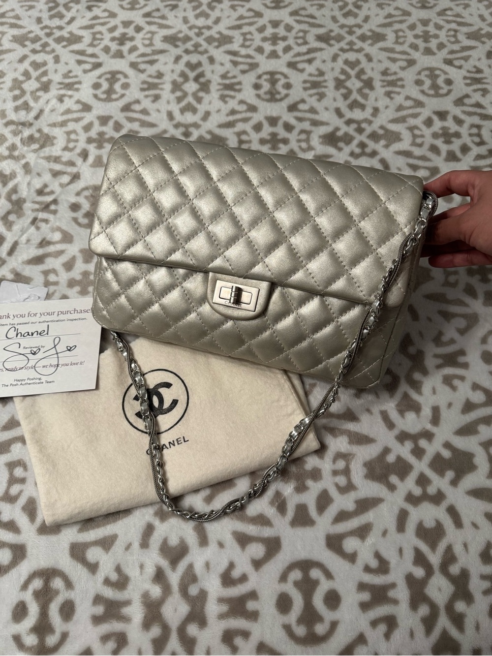 CHANEL Metallic Silver Reissue 2.55 Flap Bag